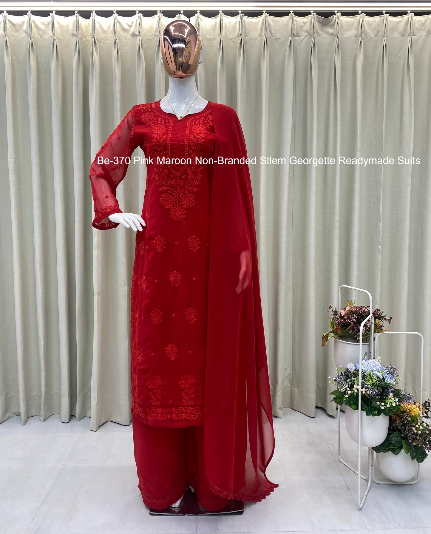 Be-370 Pink Maroon Non-Branded Stlem Georgette Readymade Suits