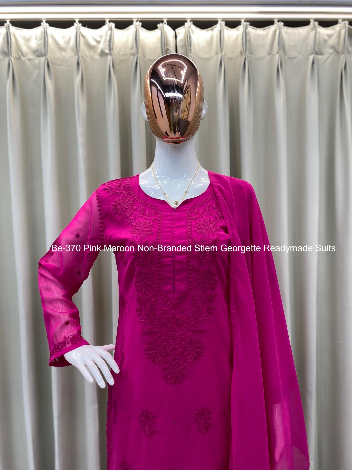 Be-370 Pink Maroon Non-Branded Stlem Georgette Readymade Suits