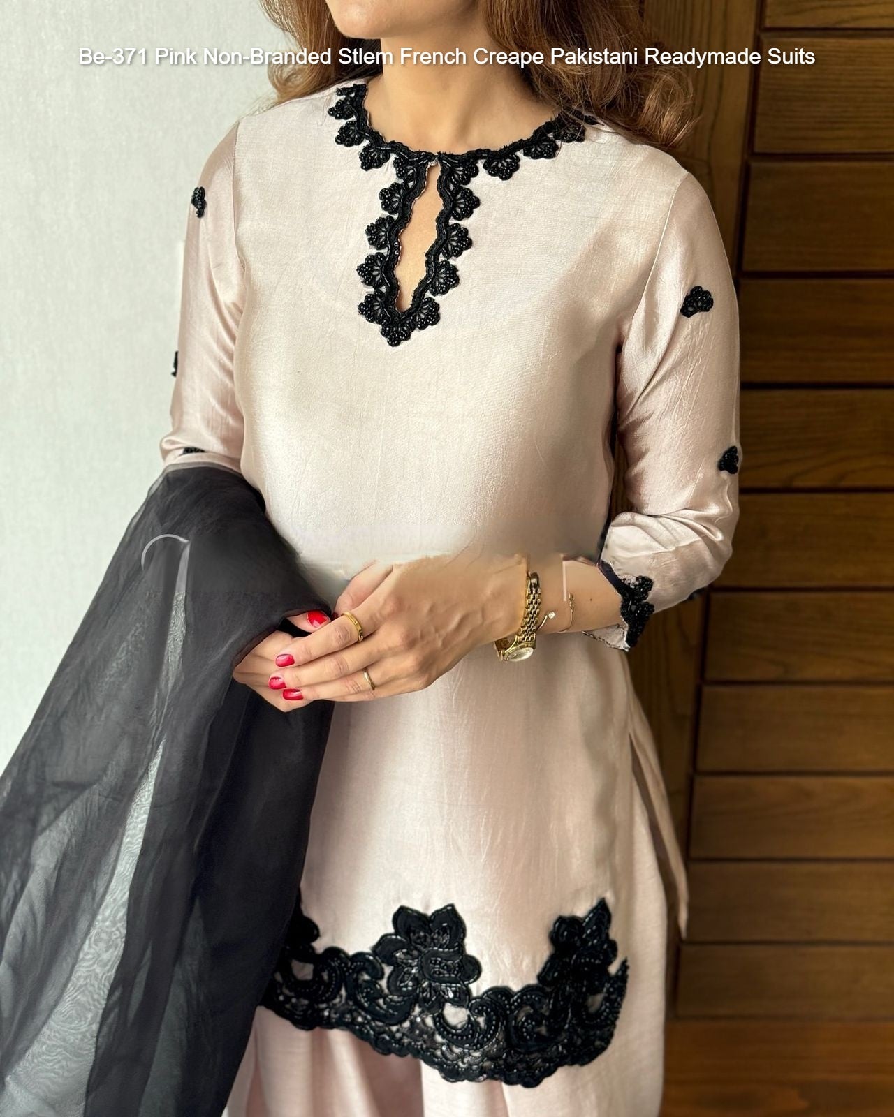 Be-371 Pink Non-Branded Stlem French Creape Pakistani Readymade Suits