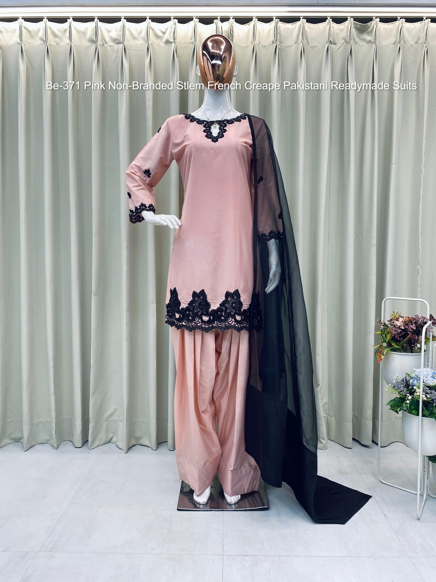 Be-371 Pink Non-Branded Stlem French Creape Pakistani Readymade Suits