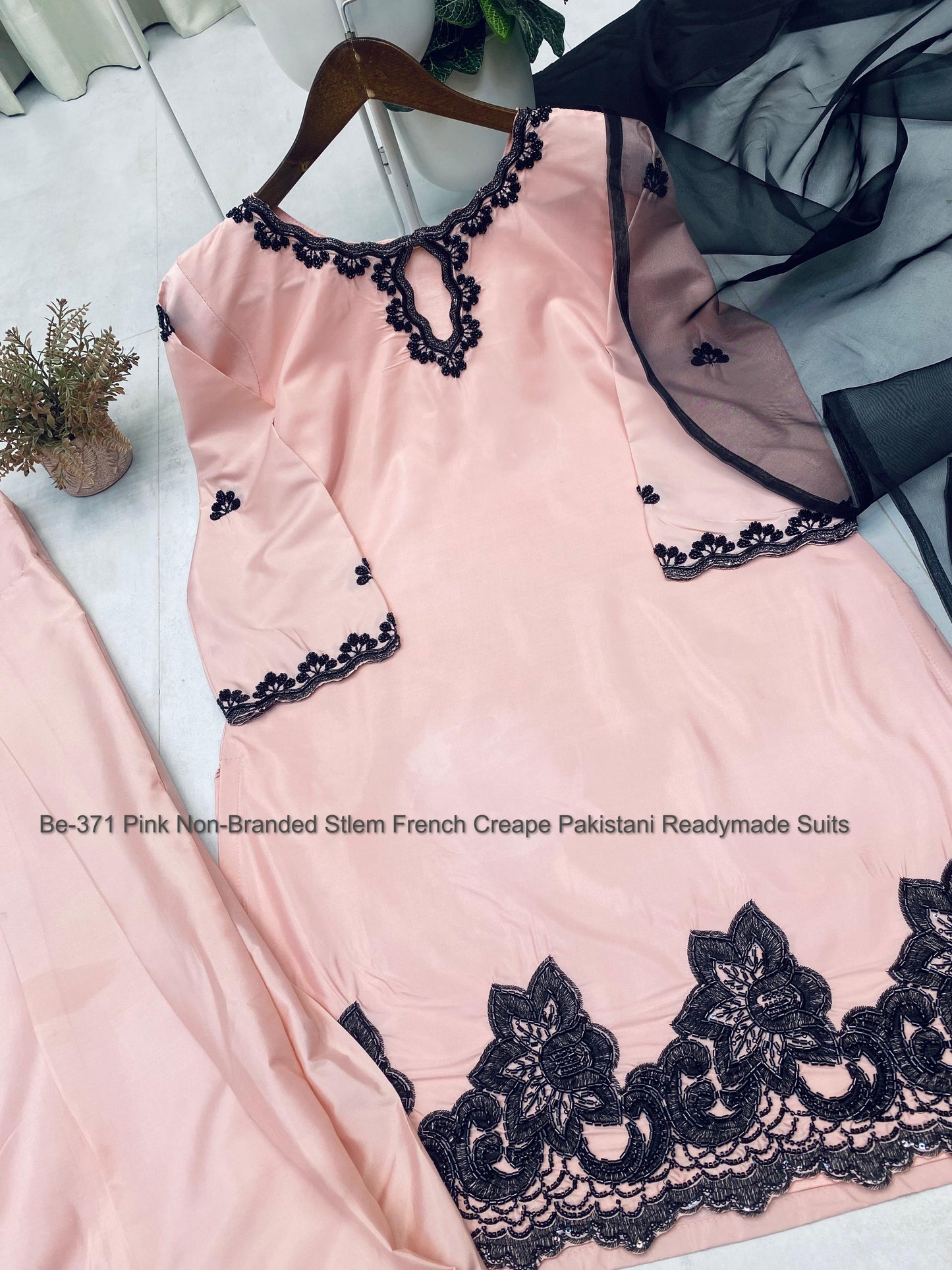 Be-371 Pink Non-Branded Stlem French Creape Pakistani Readymade Suits