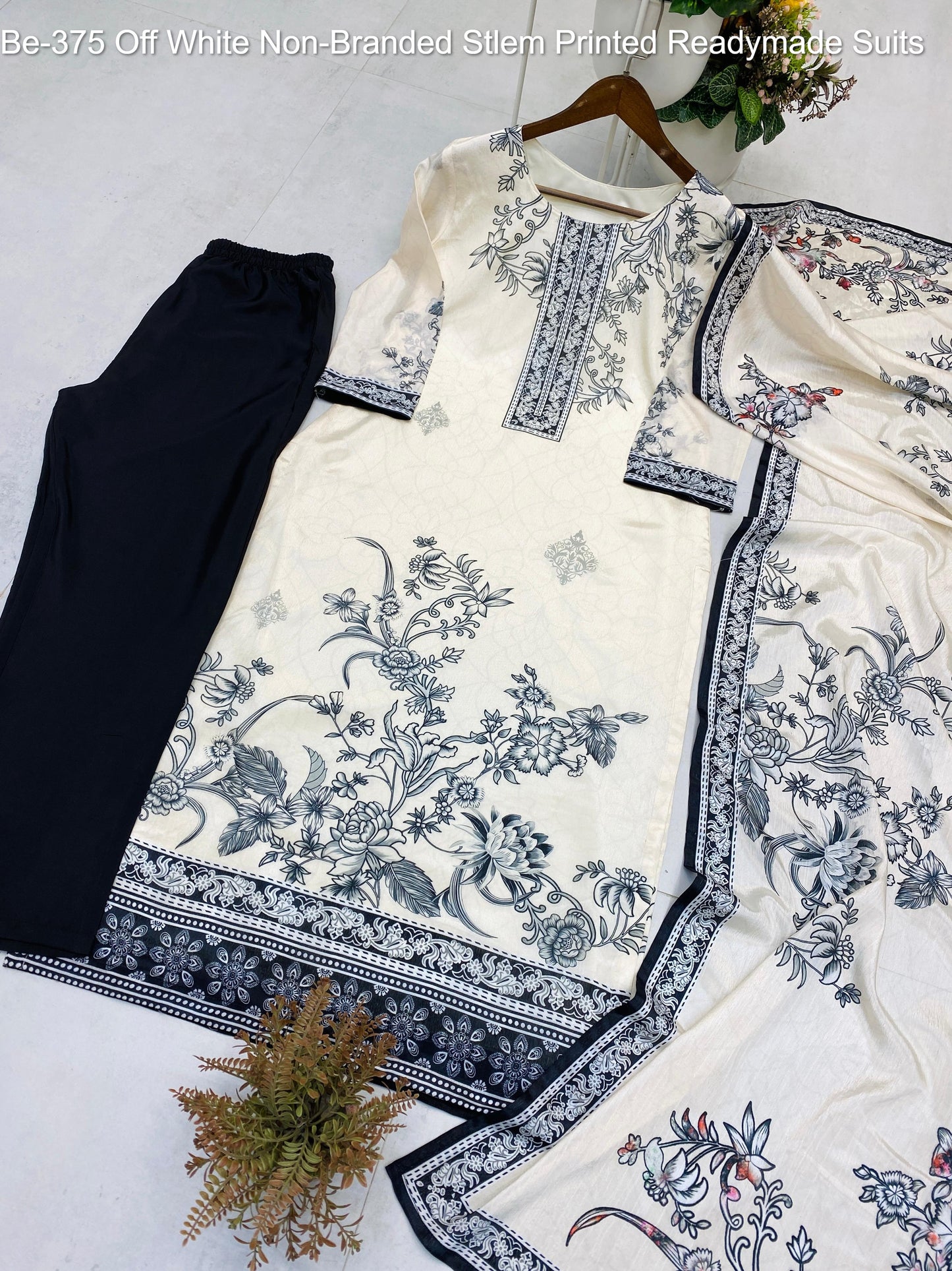 Be-375 Off White Non-Branded Stlem Printed Readymade Suits