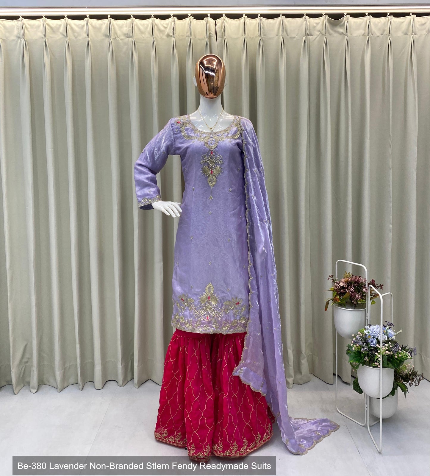 Be-380 Lavender Non-Branded Stlem Fendy Readymade Suits