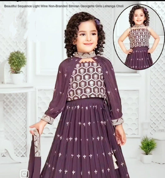 Beautiful Sequence Light Wine Non-Branded Stmnan Georgette Girls Lehenga Choli