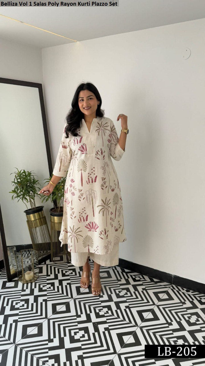 Belliza Vol 1 Salas Poly Rayon Kurti Plazzo Set