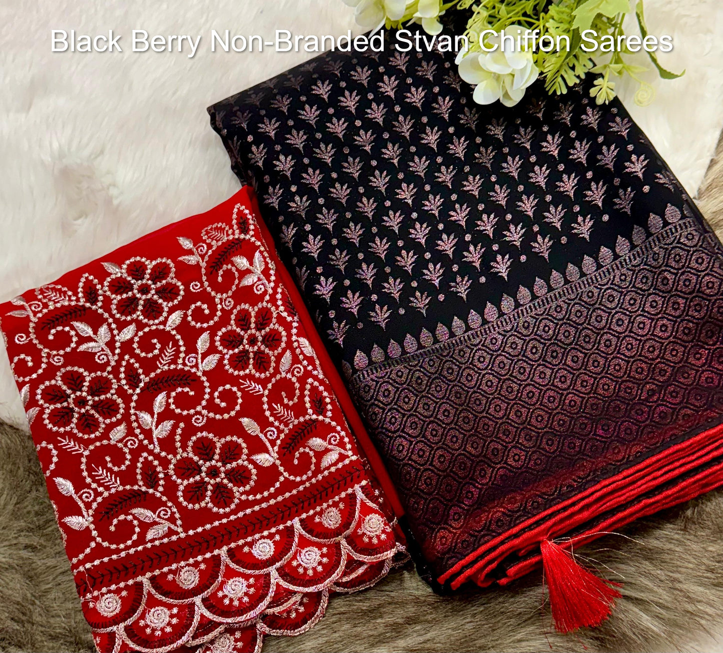 Black Berry Non-Branded Stvan Chiffon Sarees