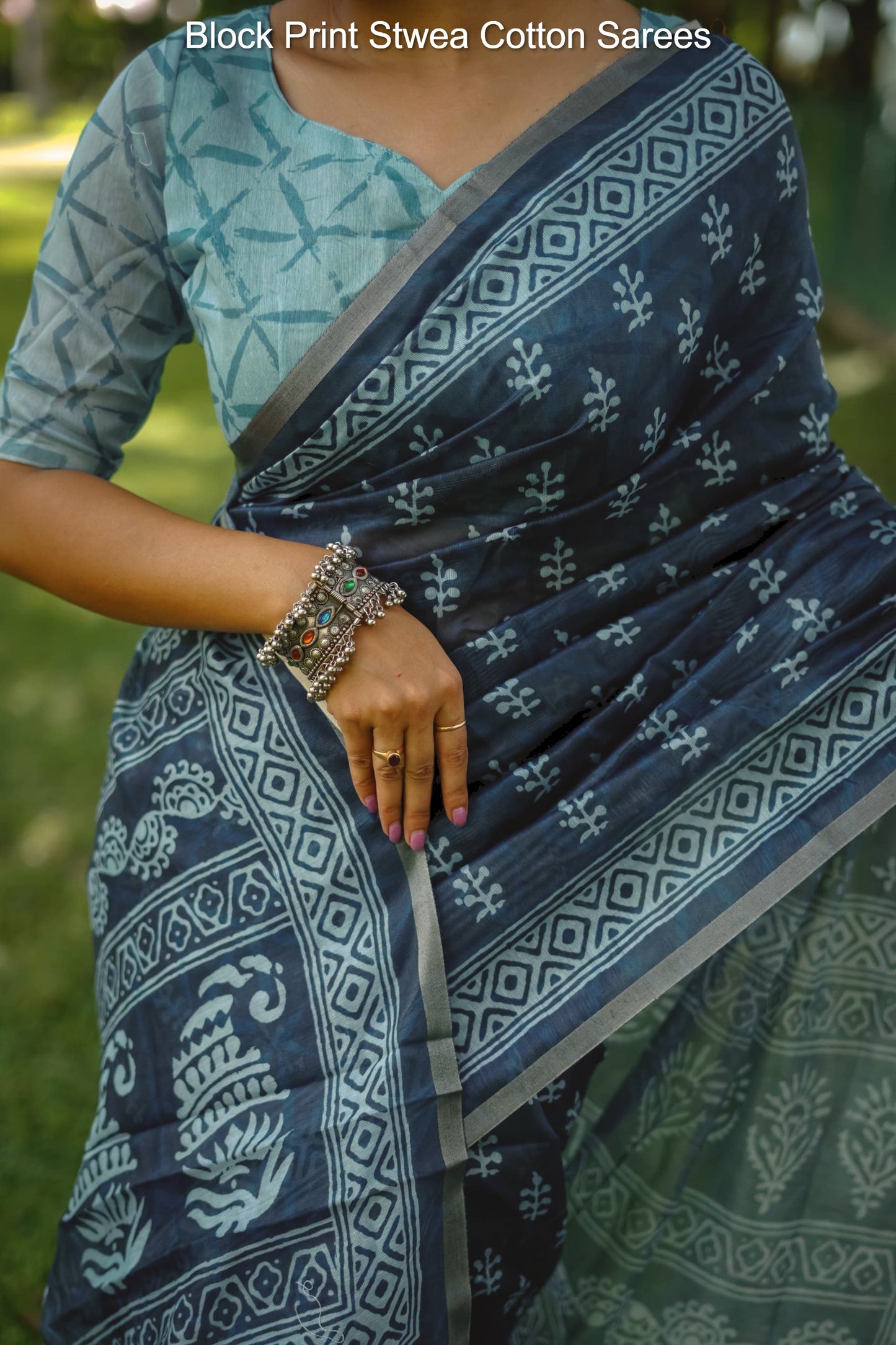 Block Print Stwea Cotton Sarees