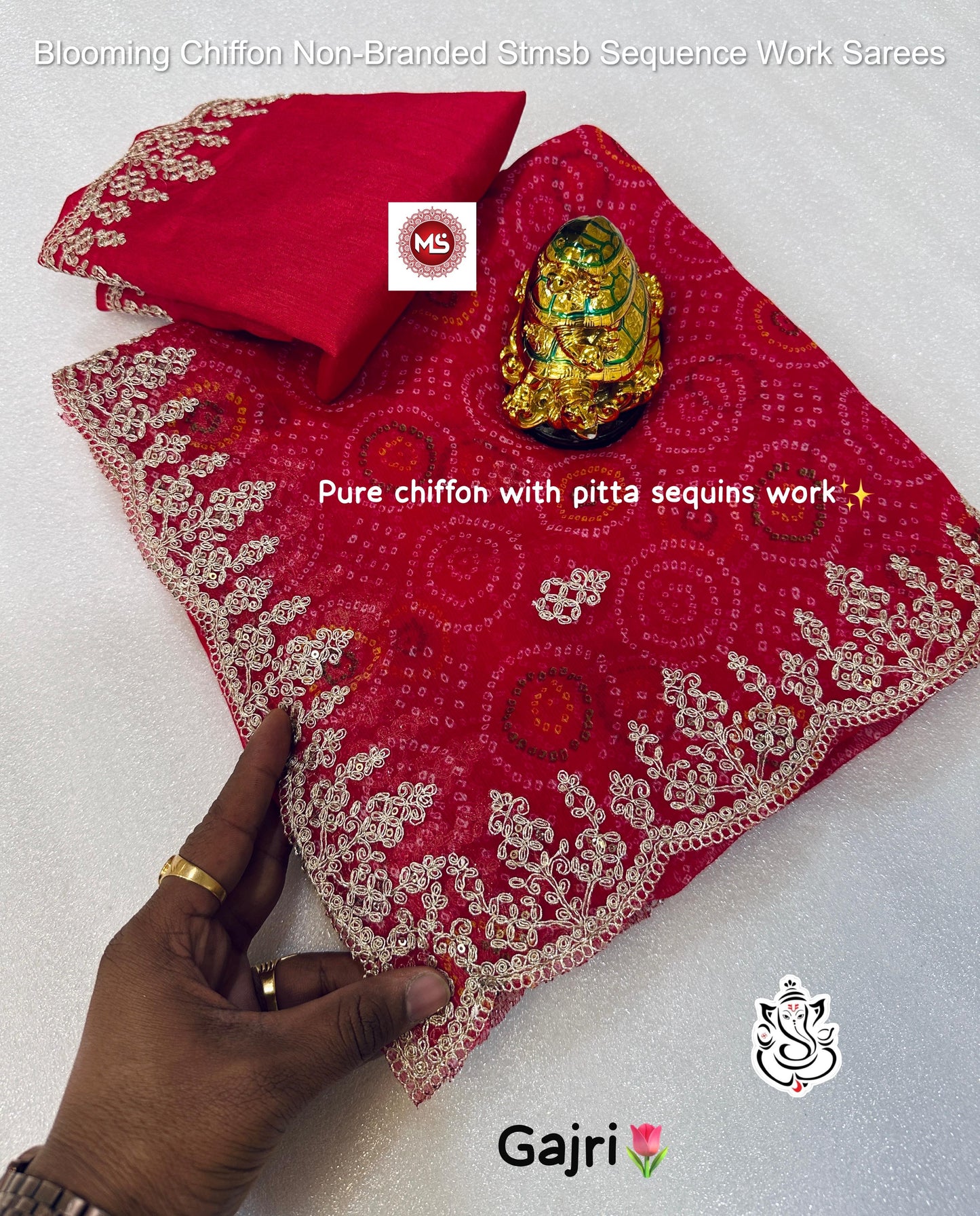 Blooming Chiffon Non-Branded Stmsb Sequence Work Sarees