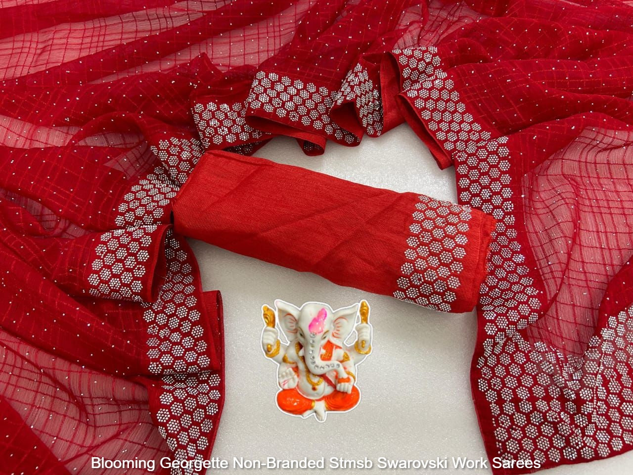 Blooming Georgette Non-Branded Stmsb Swarovski Work Sarees