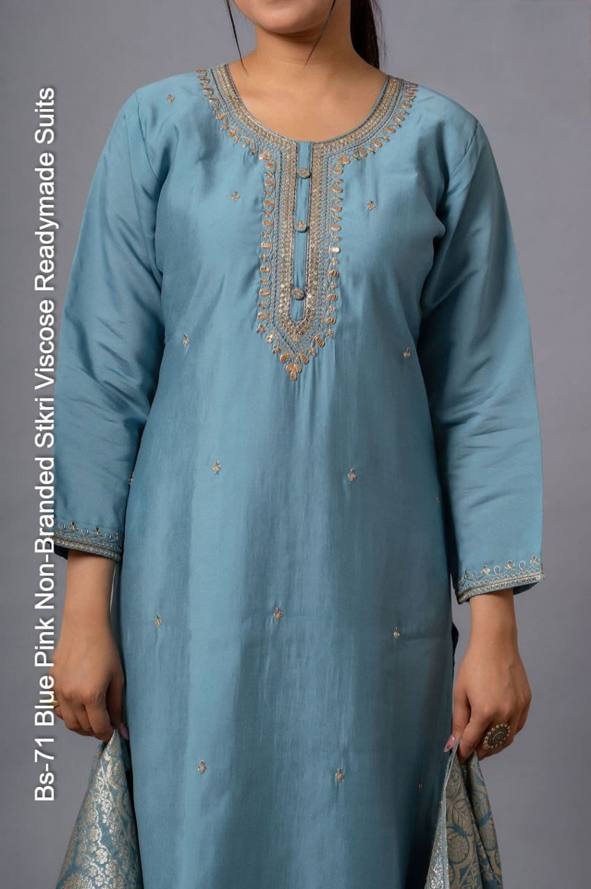 Bs-71 Blue Pink Non-Branded Stkri Viscose Readymade Suits