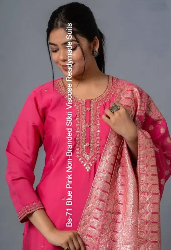 Bs-71 Blue Pink Non-Branded Stkri Viscose Readymade Suits