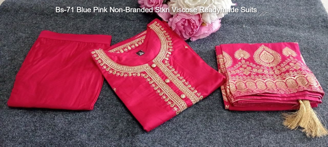 Bs-71 Blue Pink Non-Branded Stkri Viscose Readymade Suits