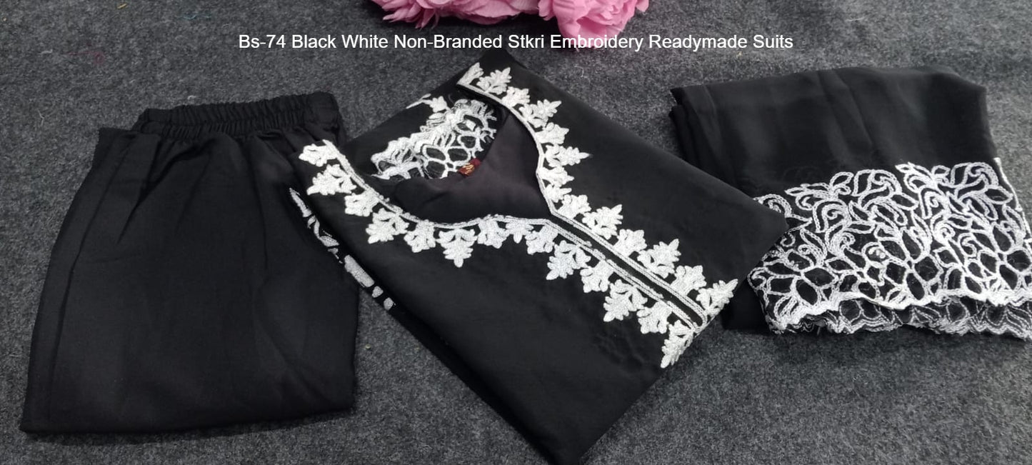Bs-74 Black White Non-Branded Stkri Embroidery Readymade Suits