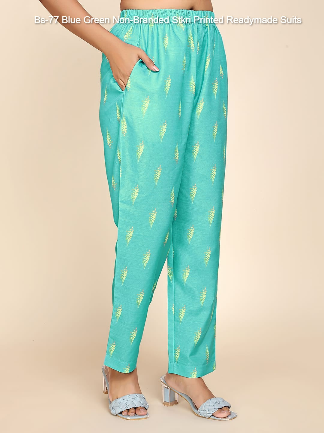 Bs-77 Blue Green Non-Branded Stkri Printed Readymade Suits