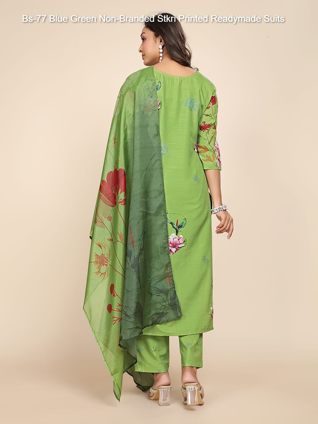 Bs-77 Blue Green Non-Branded Stkri Printed Readymade Suits