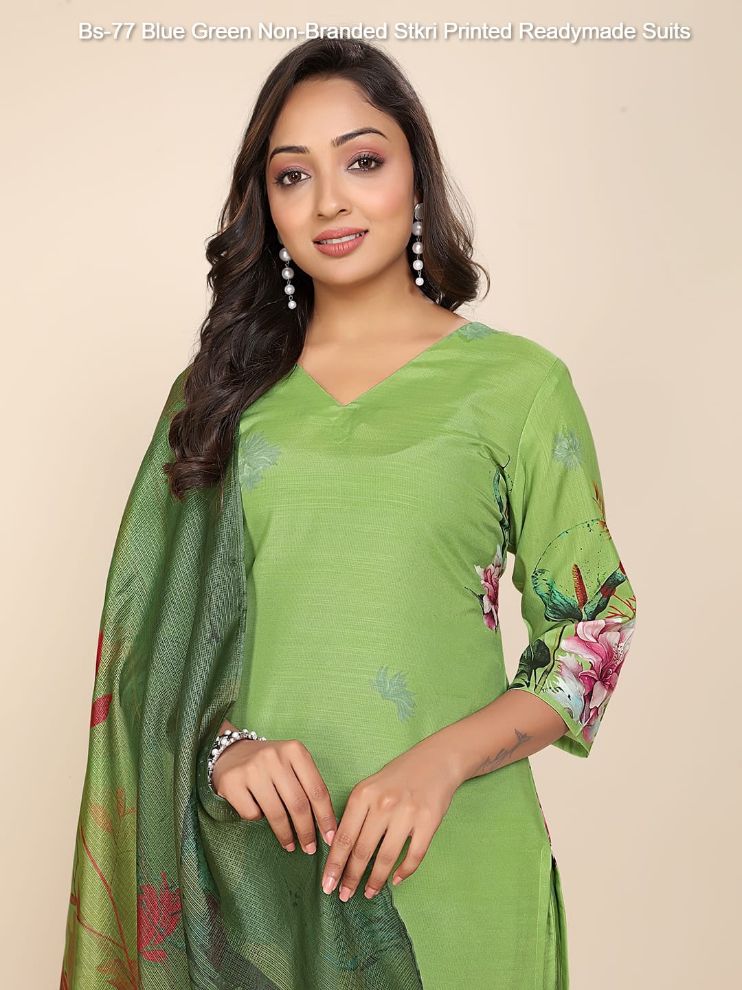 Bs-77 Blue Green Non-Branded Stkri Printed Readymade Suits