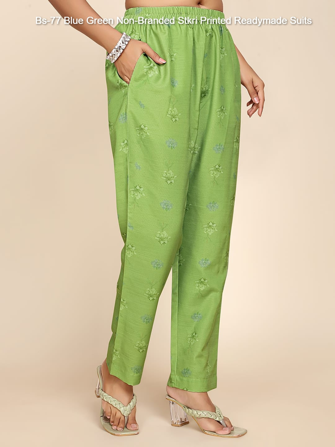 Bs-77 Blue Green Non-Branded Stkri Printed Readymade Suits