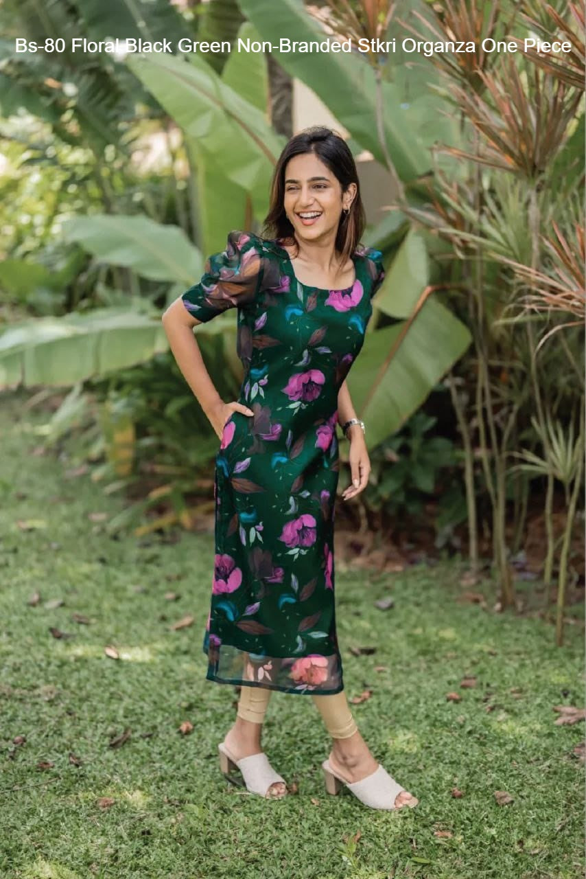 Bs-80 Floral Black Green Non-Branded Stkri Organza One Piece