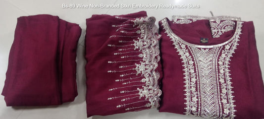 Bs-89 Wine Non-Branded Stkri Embroidery Readymade Suits