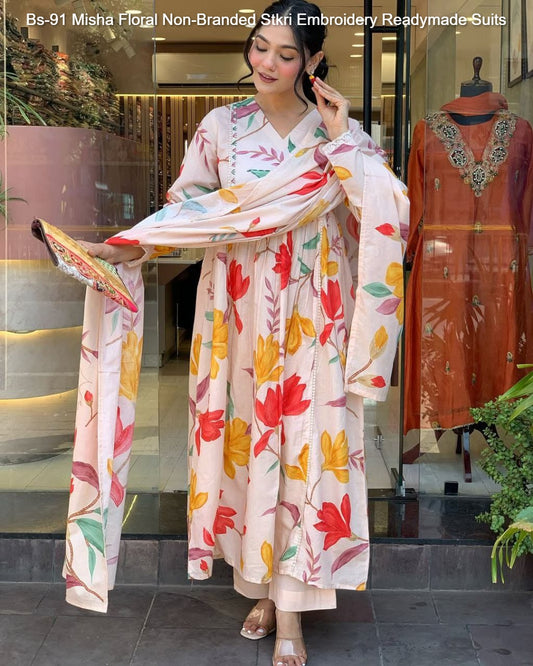 Bs-91 Misha Floral Non-Branded Stkri Embroidery Readymade Suits
