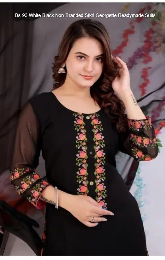 Bs-93 White Black Non-Branded Stkri Georgette Readymade Suits