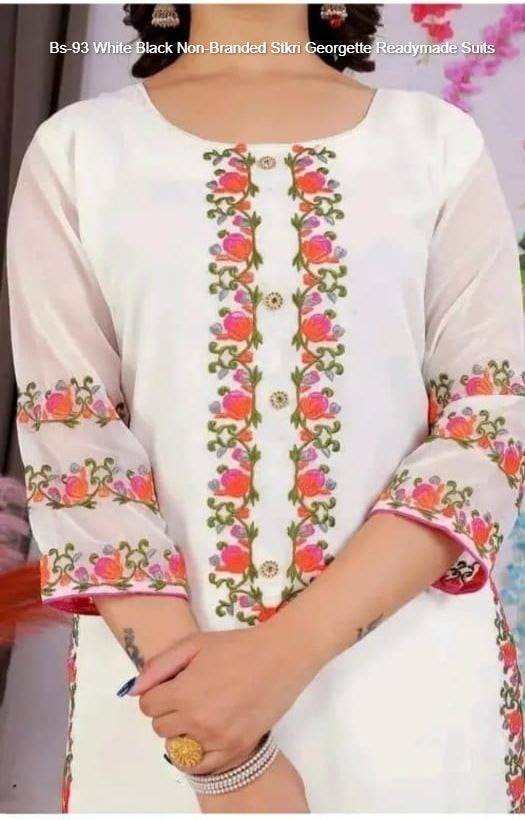 Bs-93 White Black Non-Branded Stkri Georgette Readymade Suits