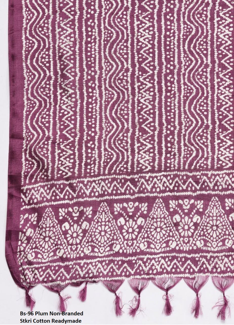 Bs-96 Plum Non-Branded Stkri Cotton Readymade Suits