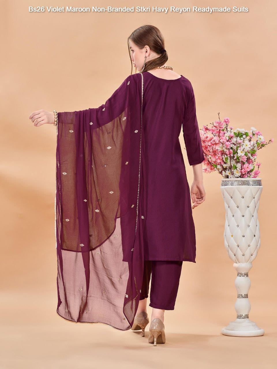 Bs26 Violet Maroon Non-Branded Stkri Havy Reyon Readymade Suits