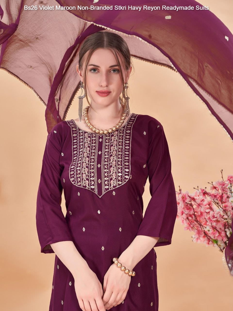 Bs26 Violet Maroon Non-Branded Stkri Havy Reyon Readymade Suits