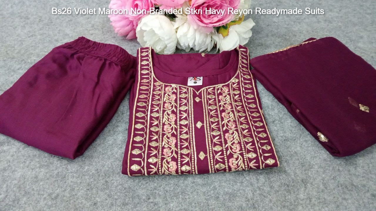 Bs26 Violet Maroon Non-Branded Stkri Havy Reyon Readymade Suits