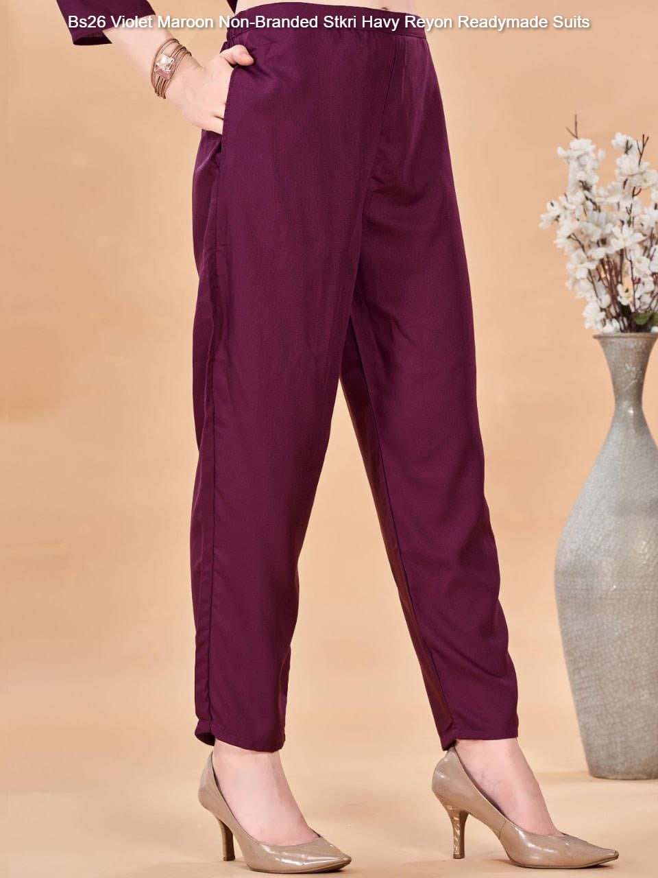 Bs26 Violet Maroon Non-Branded Stkri Havy Reyon Readymade Suits