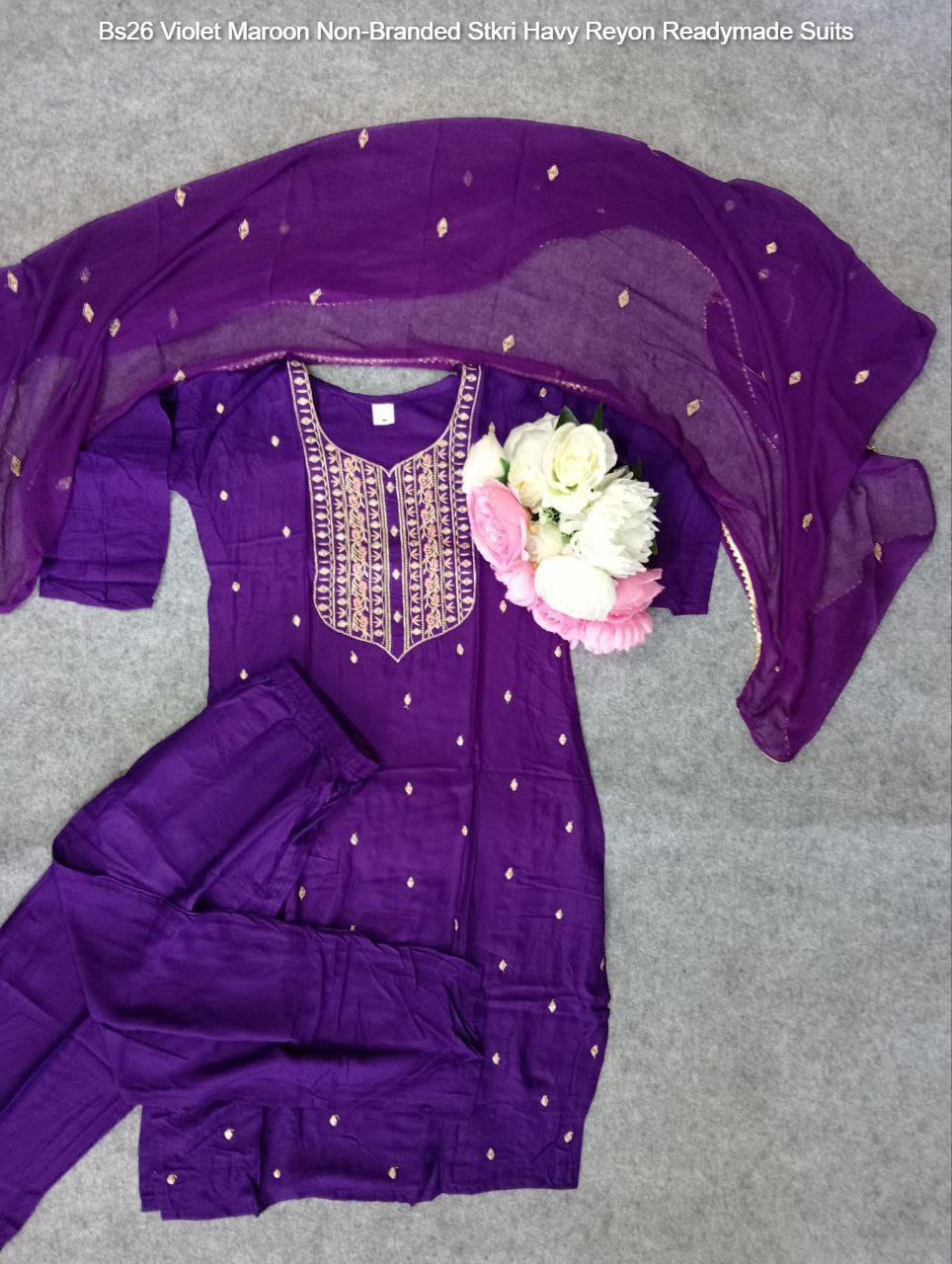 Bs26 Violet Maroon Non-Branded Stkri Havy Reyon Readymade Suits