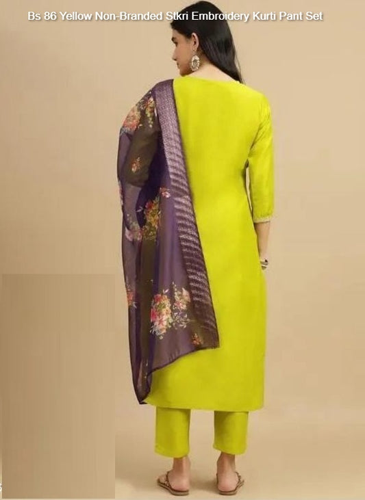 Bs 86 Yellow Non-Branded Stkri Embroidery Readymade Suits
