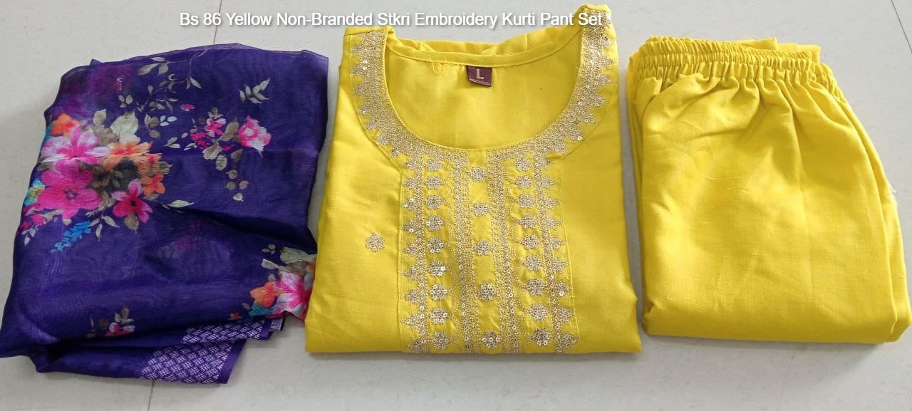 Bs 86 Yellow Non-Branded Stkri Embroidery Readymade Suits