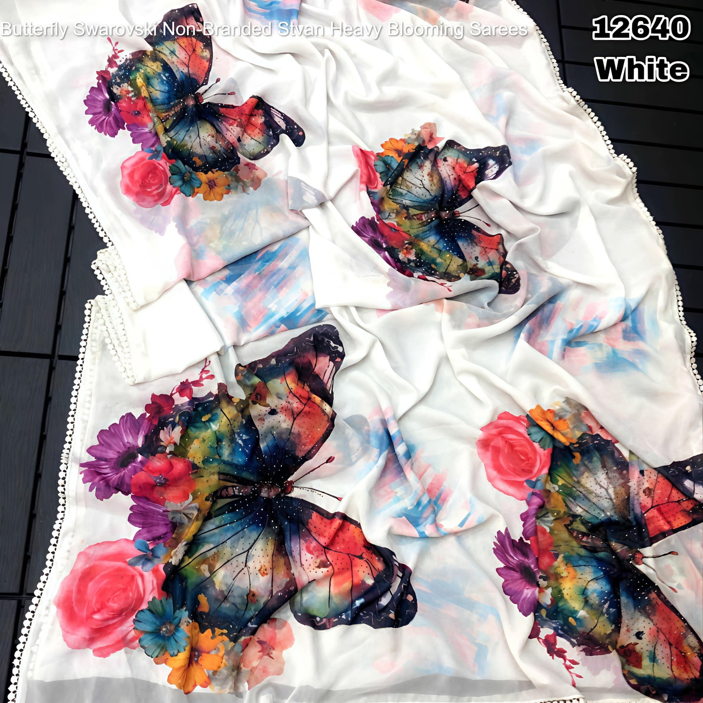 Butterfly Swarovski Non-Branded Stvan Heavy Blooming Sarees