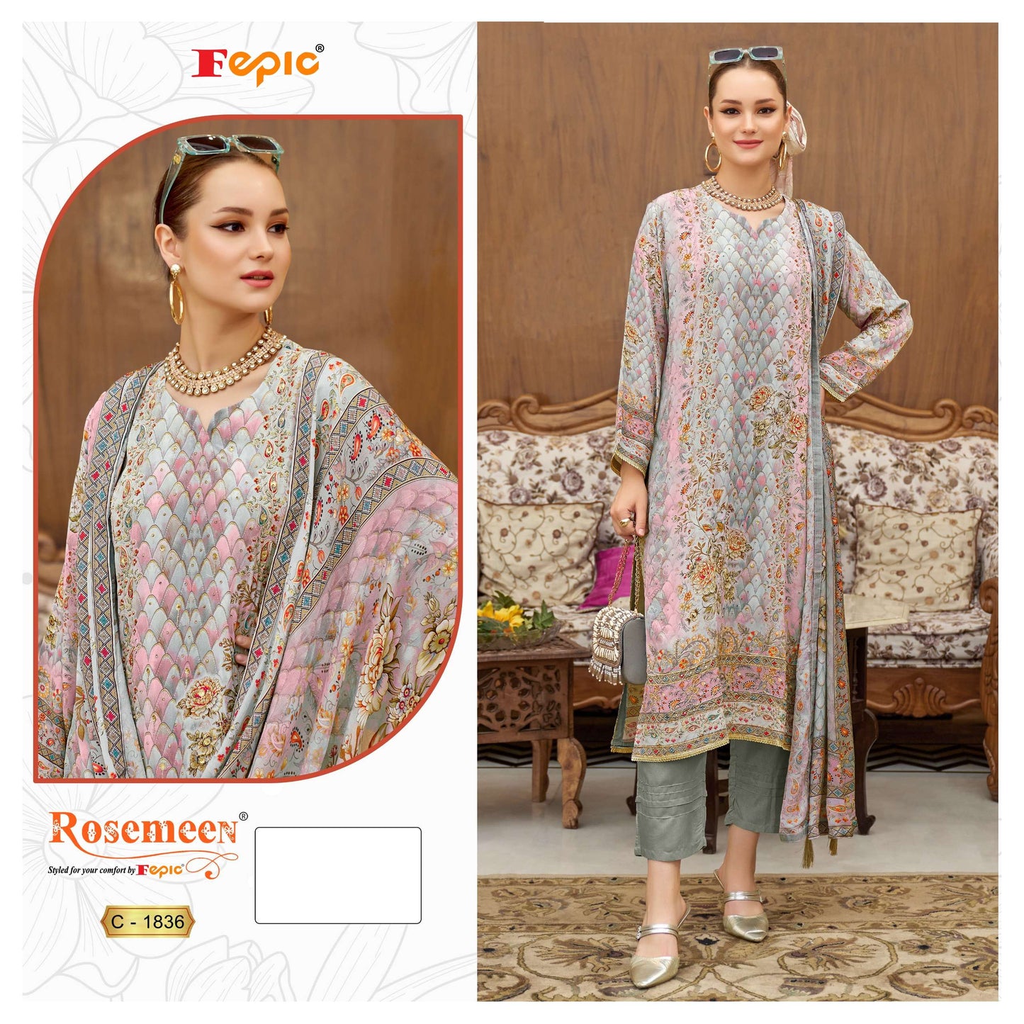 C-1836 Rosemeen Fepic Crepe Pakistani Salwar Suits