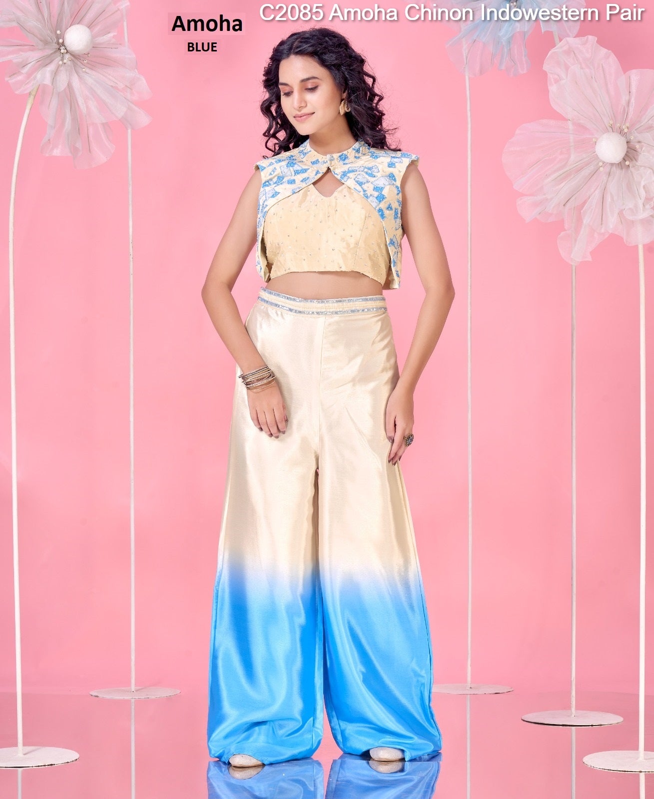 C2085 Blue Amoha Chinon Indowestern Pair