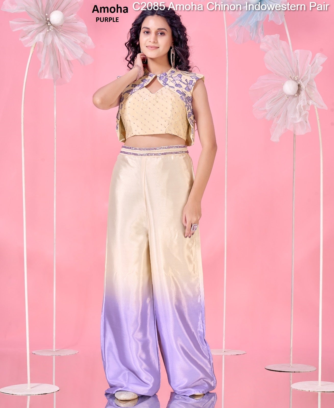 C2085 Purple Amoha Chinon Indowestern Pair