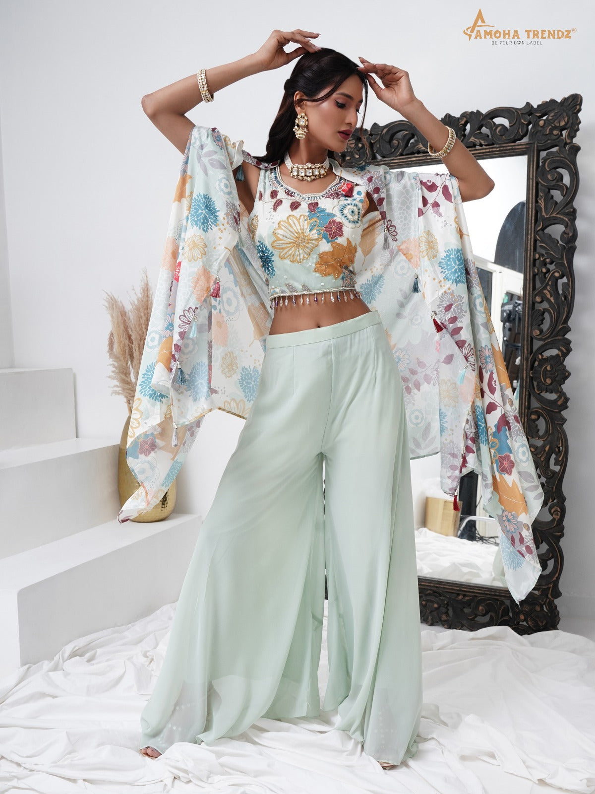C288 Amoha Chinon Crop Top Plazzo Set
