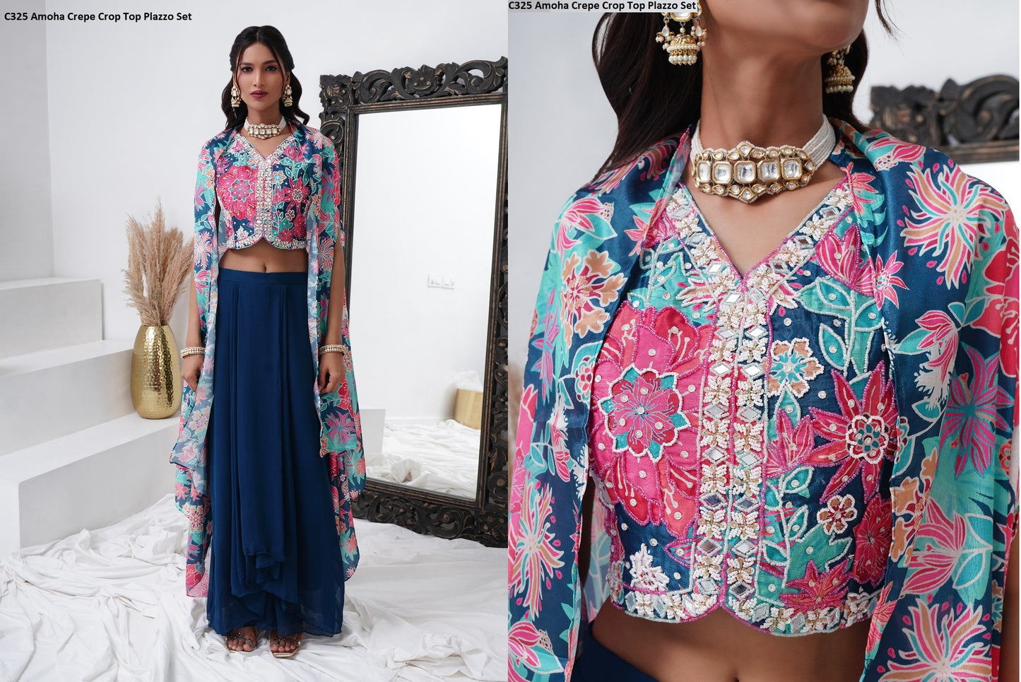 C325 Amoha Crepe Crop Top Plazzo Set