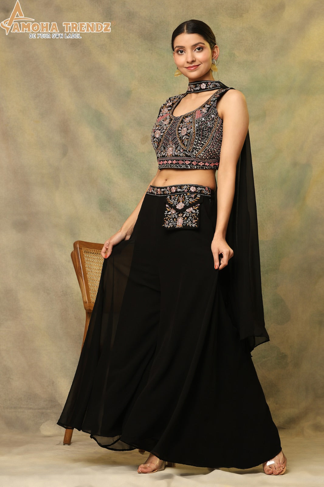 C355 Amoha Mirror Work Crop Top Plazzo Set