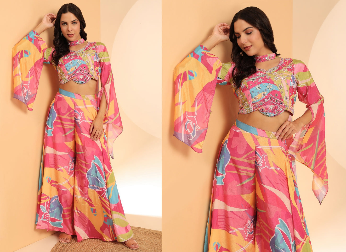 C391 Amoha Mirror Work Crop Top Plazzo Set