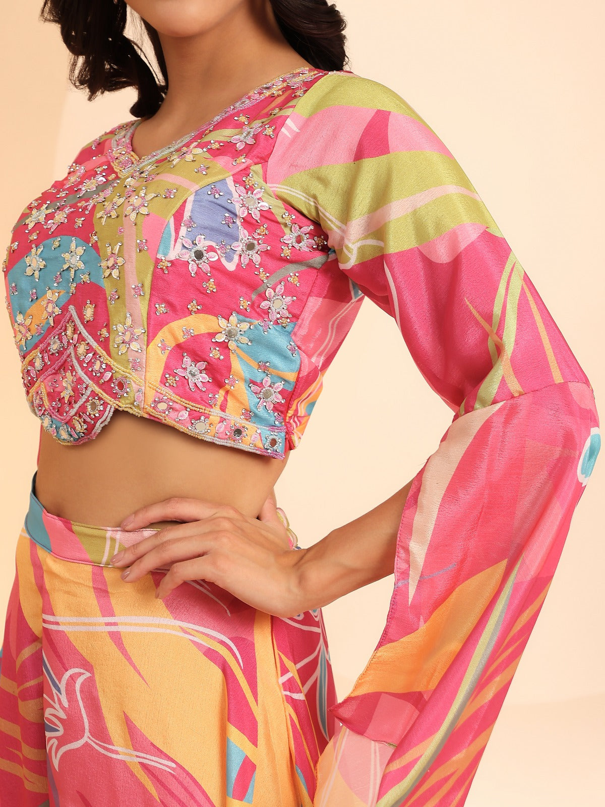 C391 Amoha Mirror Work Crop Top Plazzo Set