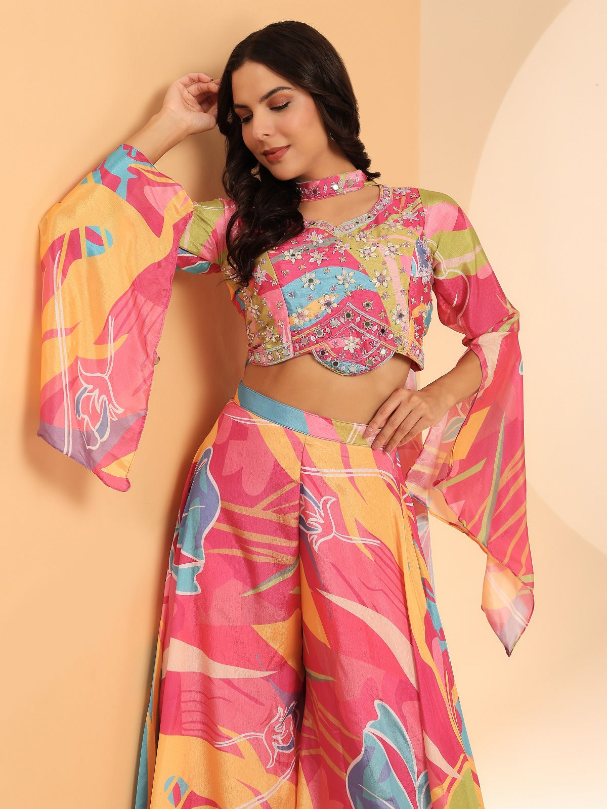 C391 Amoha Mirror Work Crop Top Plazzo Set