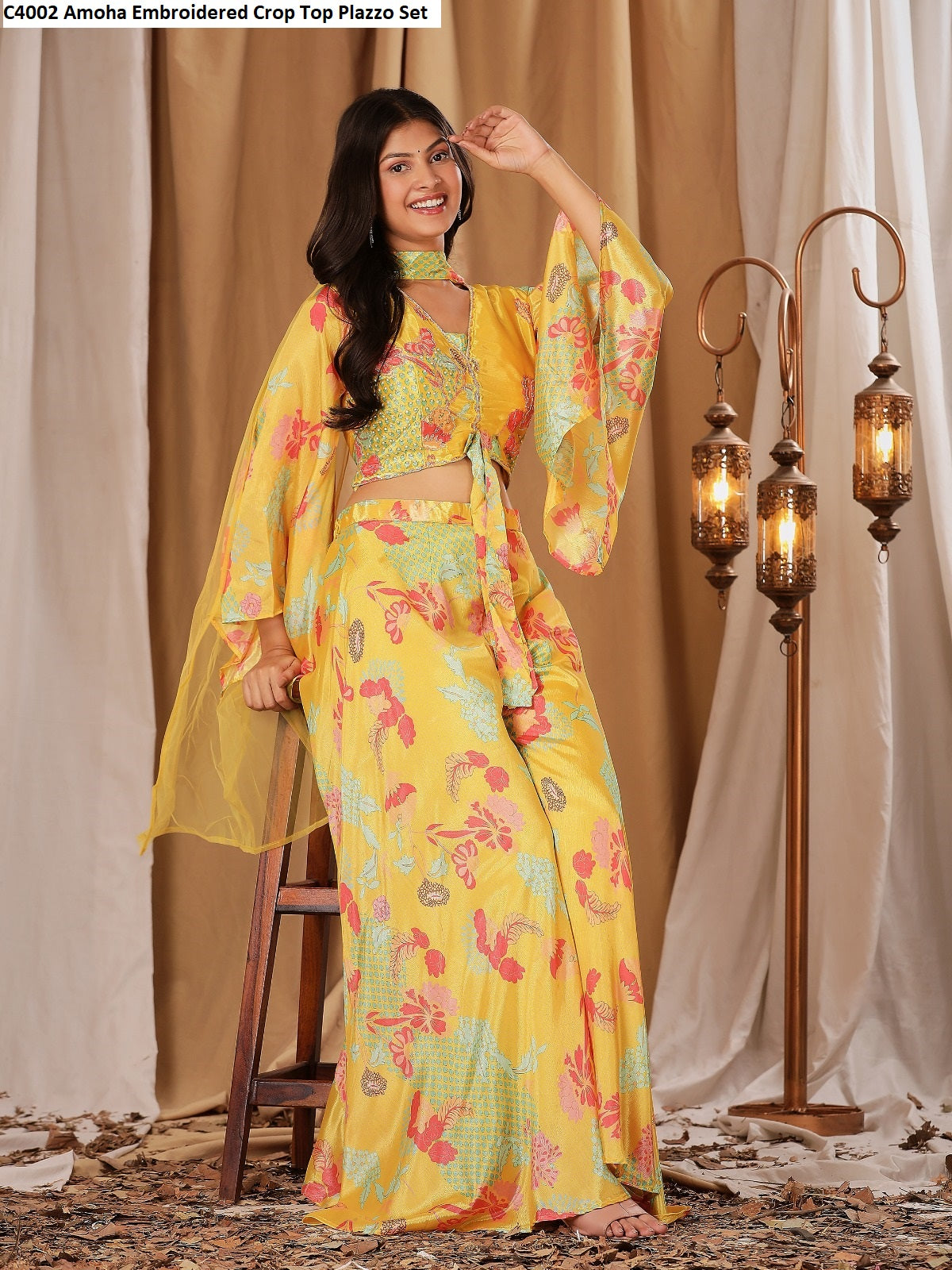 C4002 Amoha Embroidered Crop Top Plazzo Set