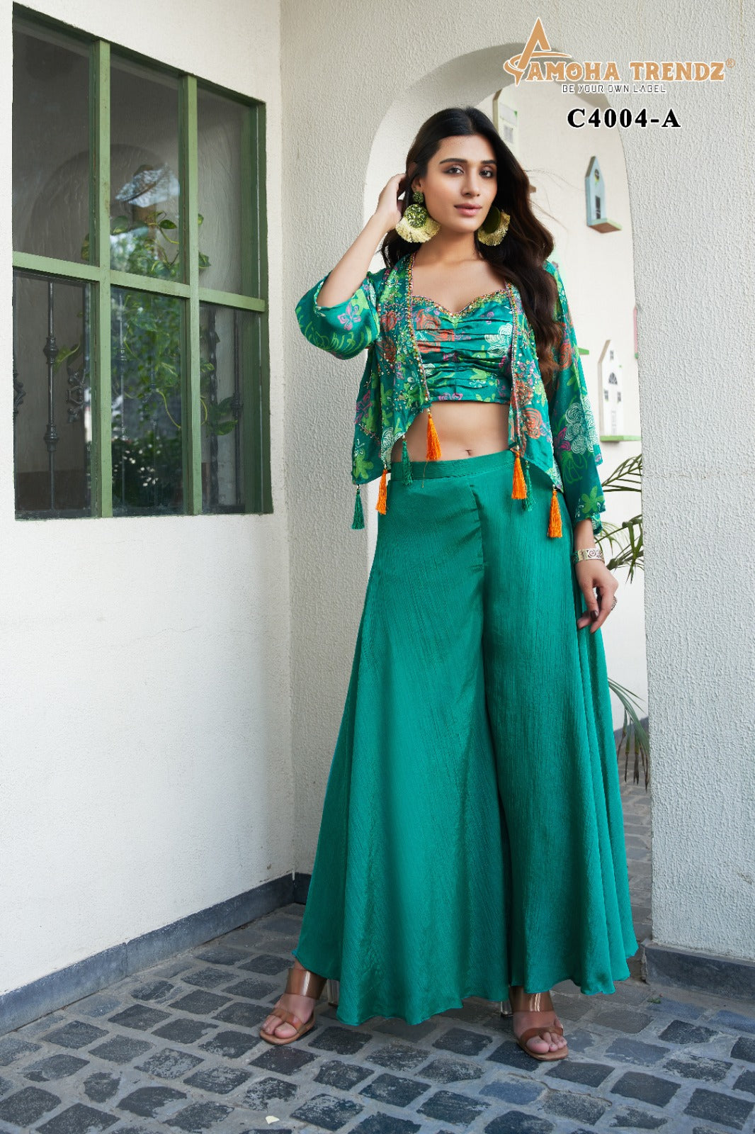C4004 Amoha Printed Crop Top Plazzo Set