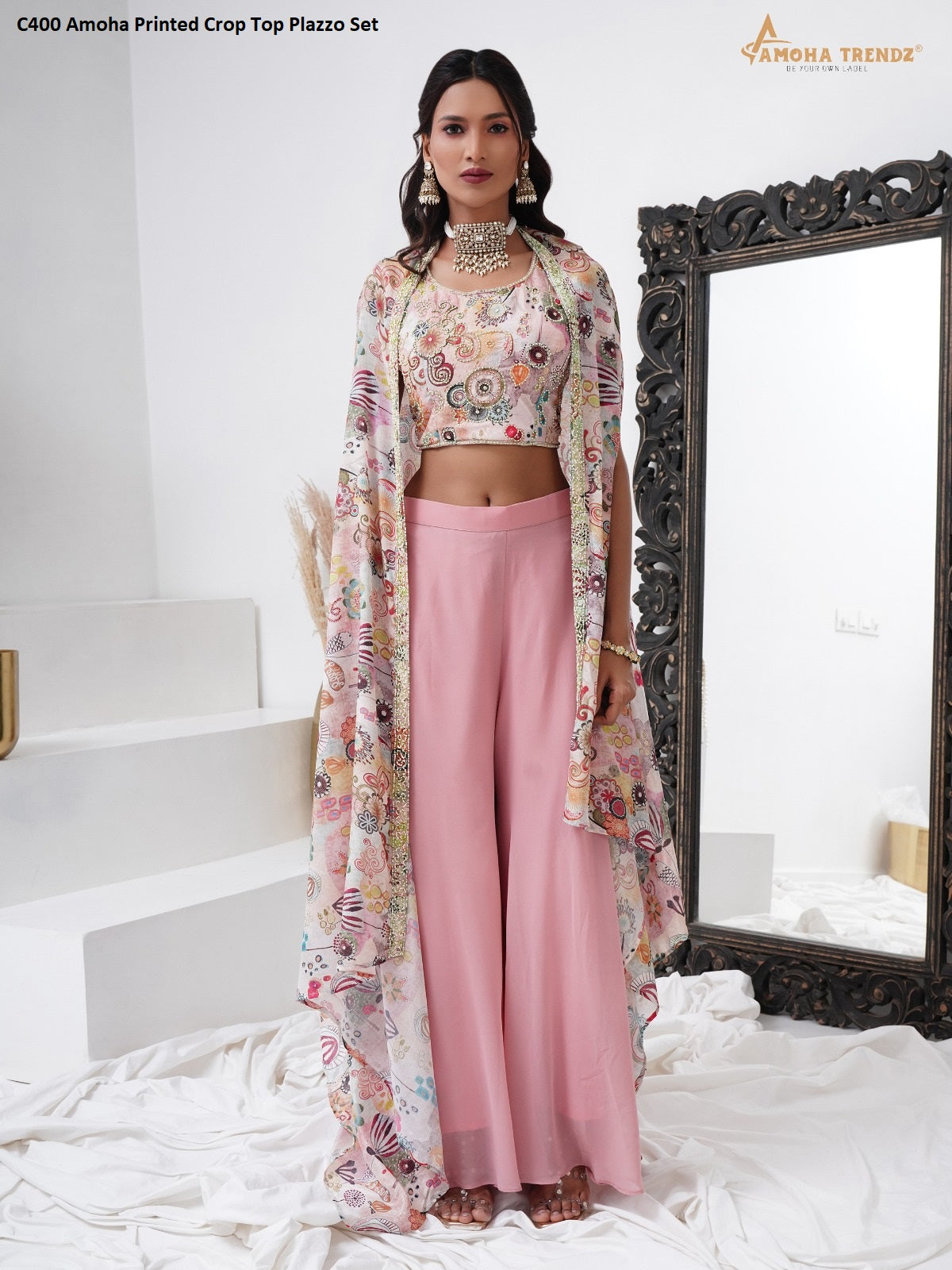 C400 Amoha Printed Crop Top Plazzo Set