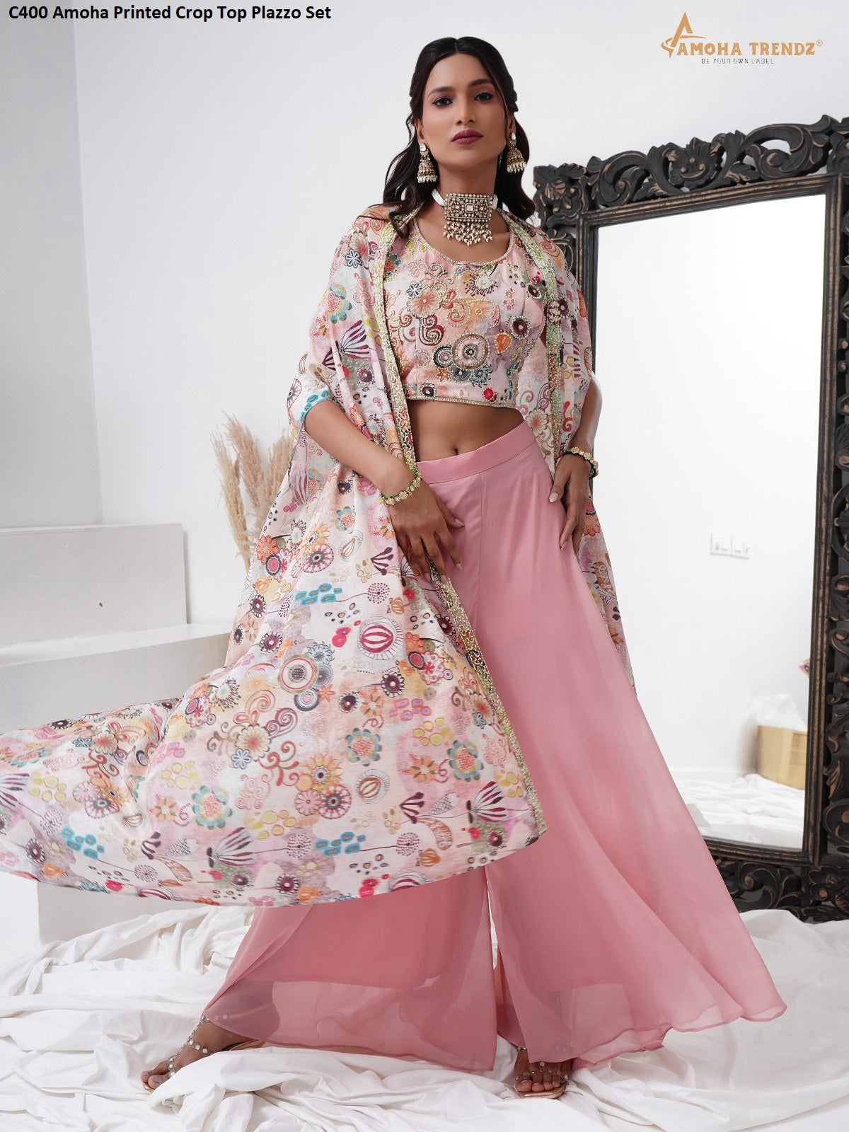 C400 Amoha Printed Crop Top Plazzo Set