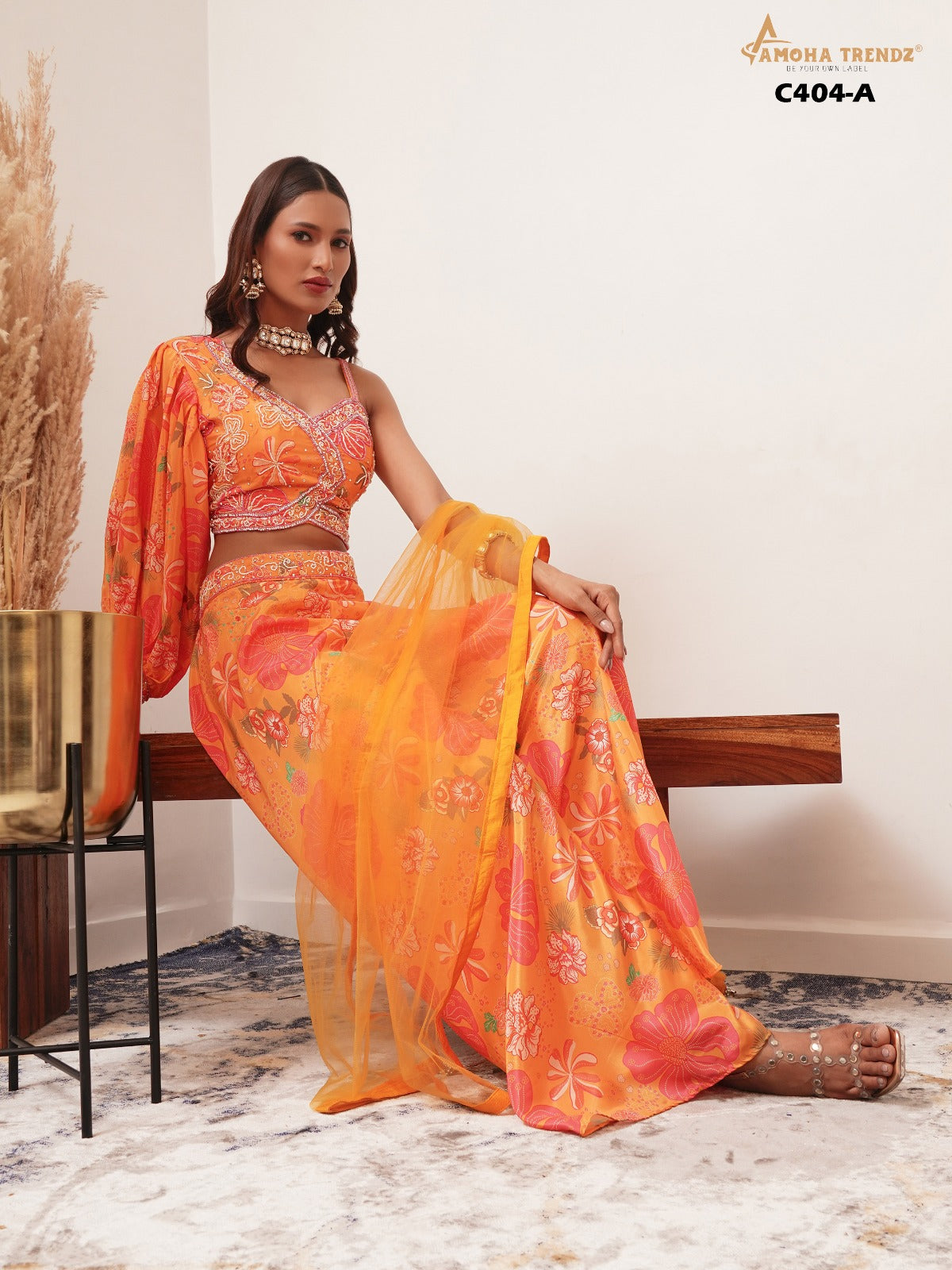 C404A Amoha Handwork Crop Top Plazzo Set