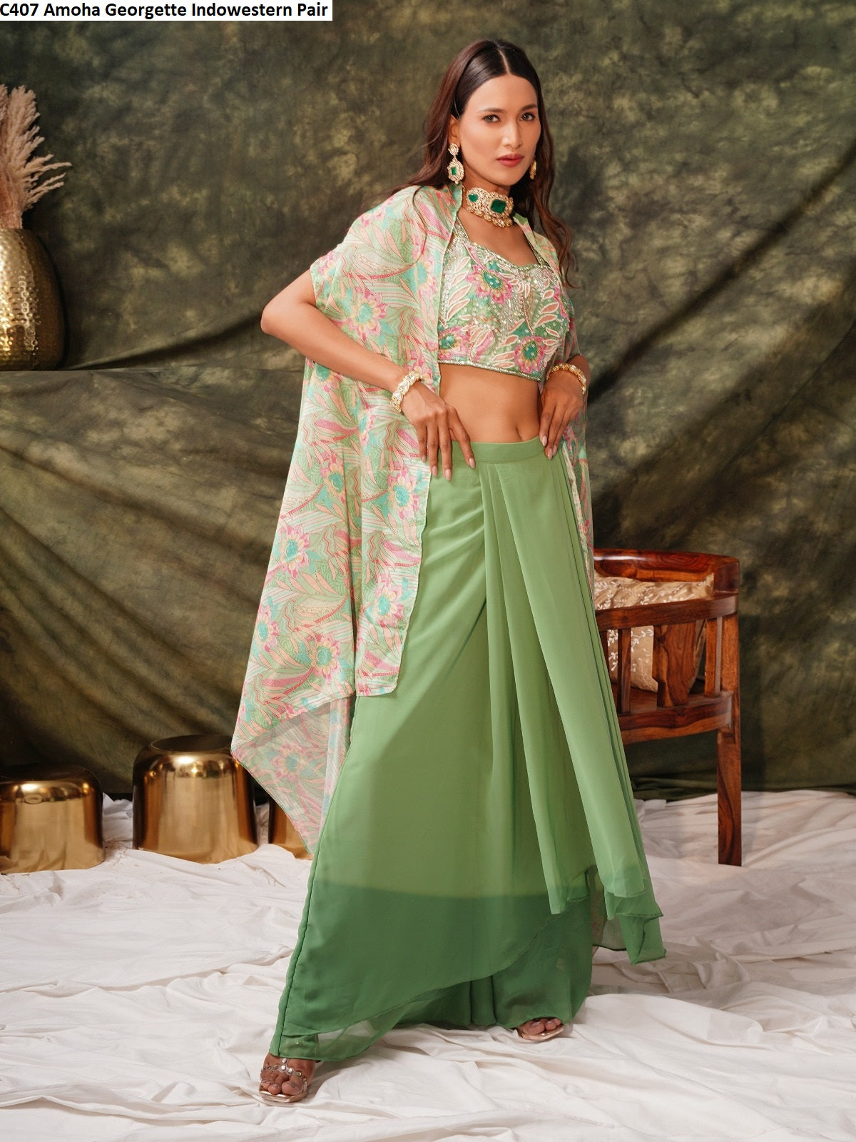 C407 Amoha Georgette Indowestern Pair
